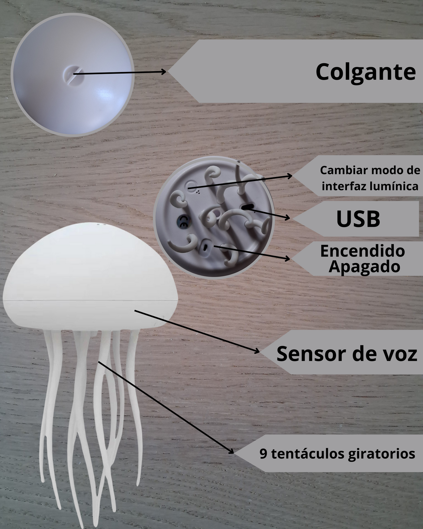 Lámpara LED Medusa Marina - Luz Ambiental Relajante, Diseño Elegante, USB Recargable, Ideal para Decoración y Terapia de Luz